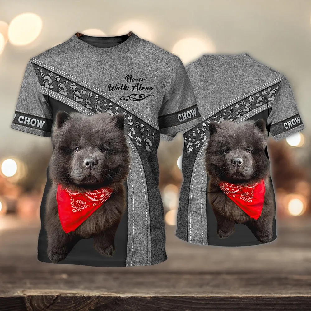 3D Dog T Shirts, Chow Chow Never Walk Alone All Over Print T-Shirt, Gift For Pet Loves