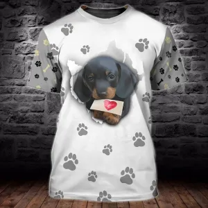 3D Dog T Shirts, Dachshund Love Card All Over Print T-Shirt, Gift For Pet Loves