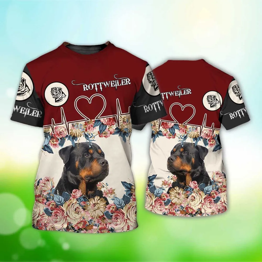 3D Dog T Shirts, Love Rottweiler Cute All Over Print T-Shirt, Gift For Pet Loves