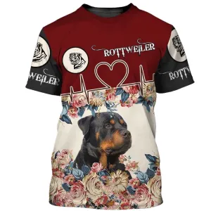 3D Dog T Shirts, Love Rottweiler Cute All Over Print T-Shirt, Gift For Pet Loves