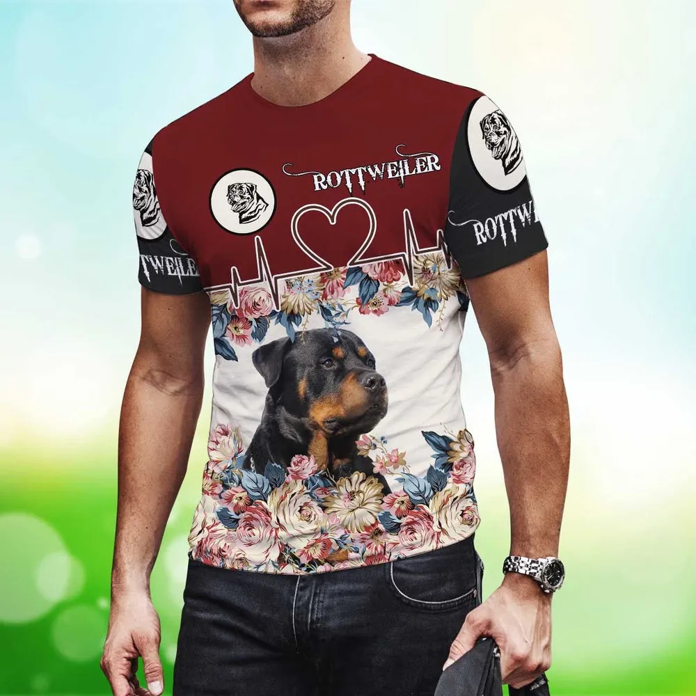 3D Dog T Shirts, Love Rottweiler Cute All Over Print T-Shirt, Gift For Pet Loves