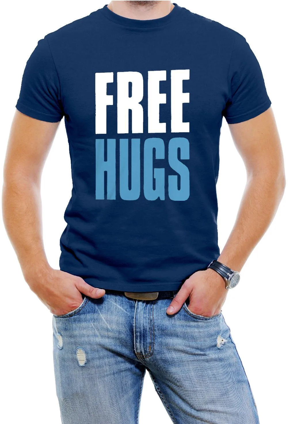 AFONiE FREE HUGS Mens T-shirt, Big and Bold Funny Statements Tee Shirt