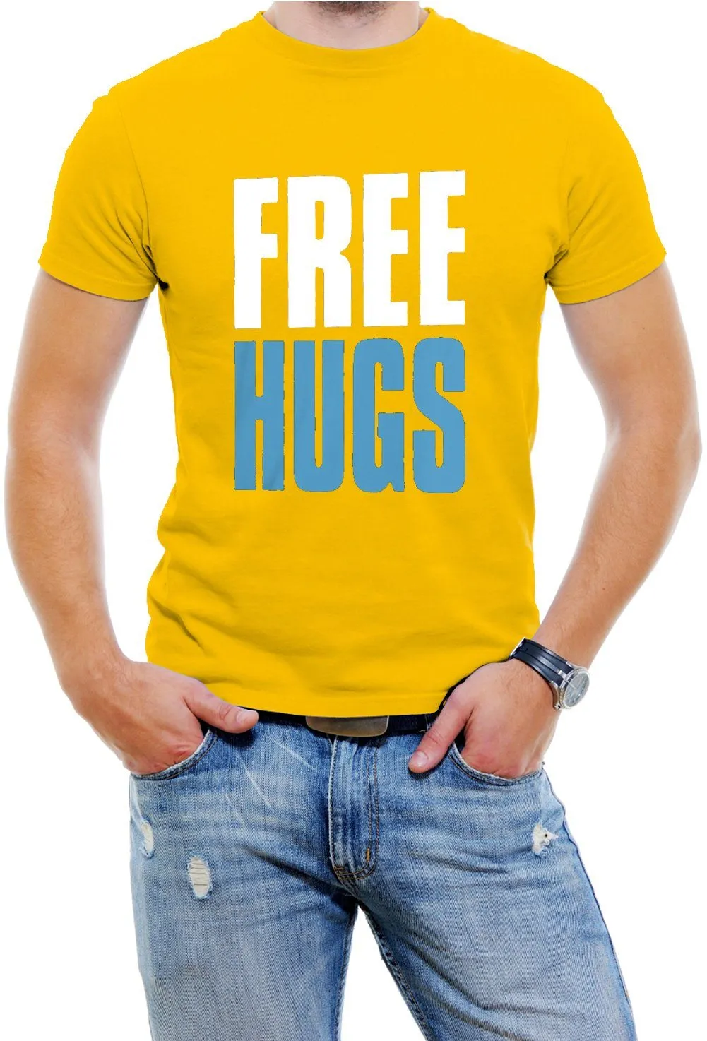 AFONiE FREE HUGS Mens T-shirt, Big and Bold Funny Statements Tee Shirt