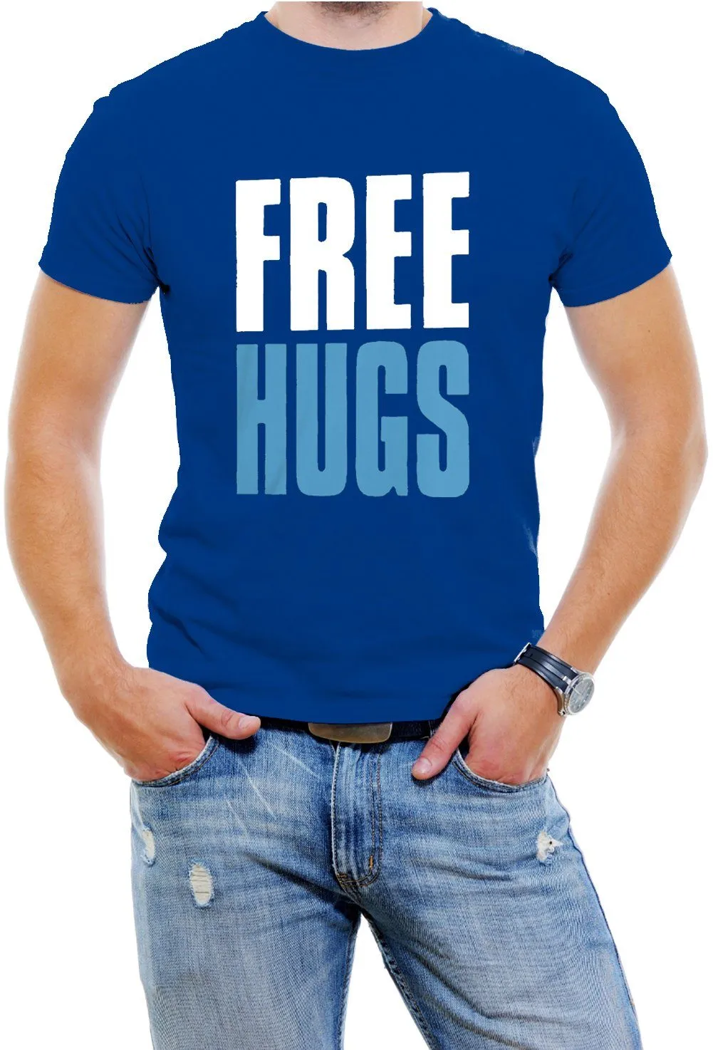 AFONiE FREE HUGS Mens T-shirt, Big and Bold Funny Statements Tee Shirt