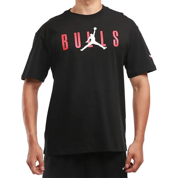 Air Jordan NBA Chicago Bulls Alphabet Printing Basketball Sports Round Neck Short Sleeve T-Shirt Black