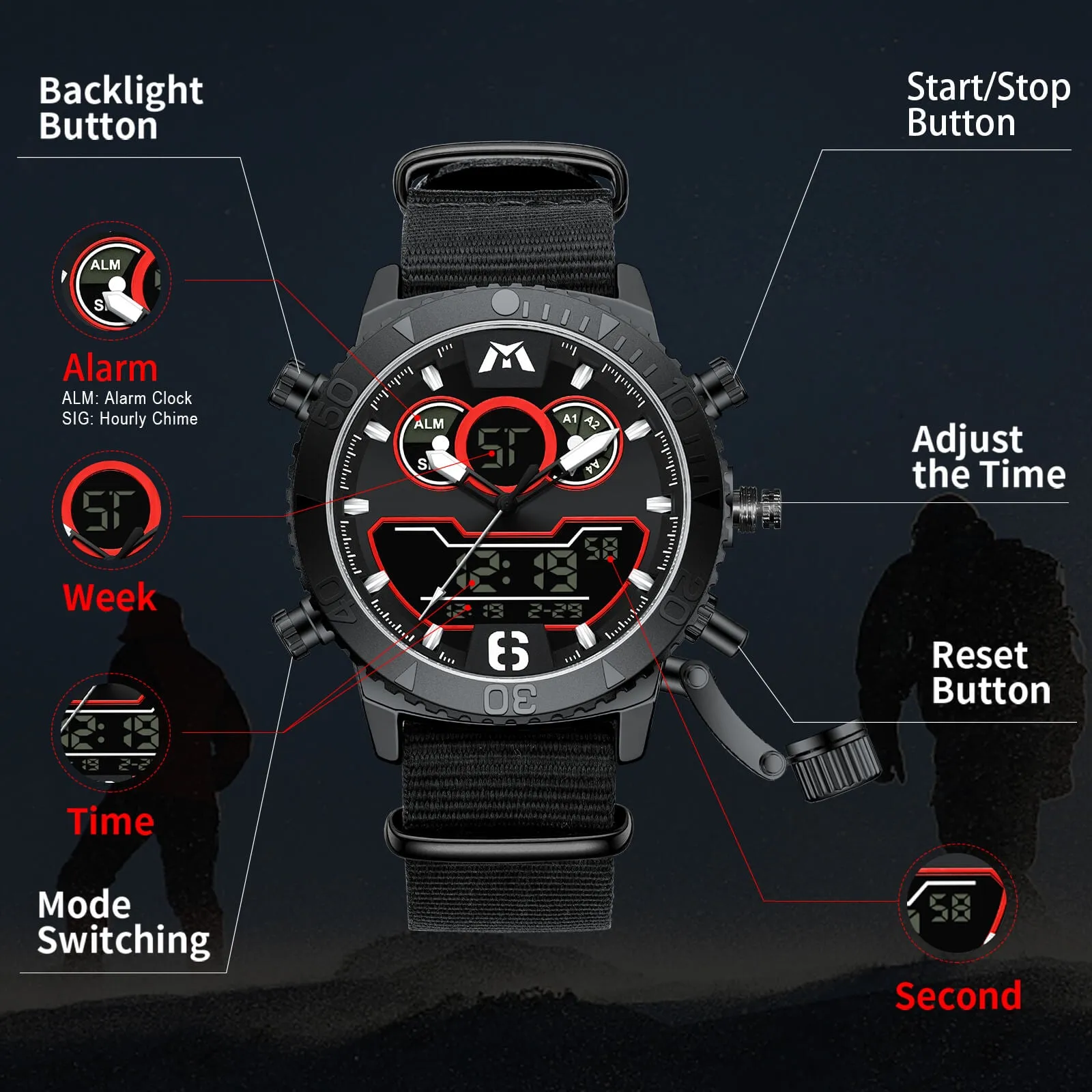 Analog Digital Watch | Nylon Band | 8269M