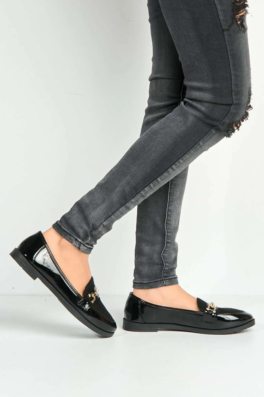 Ariee Diamante Detail Loafers in Black