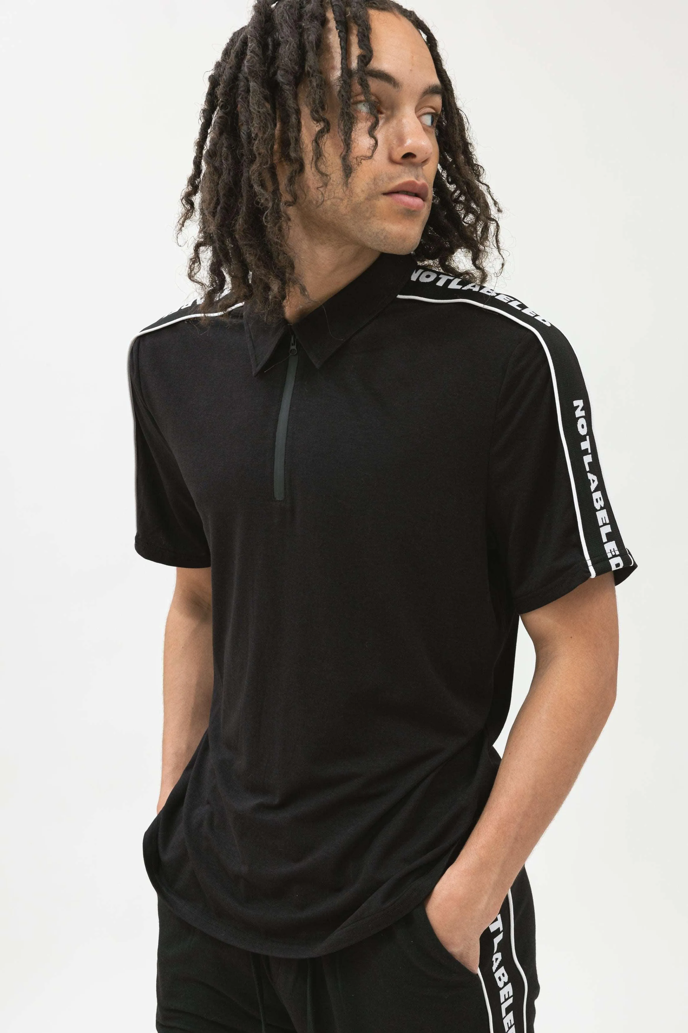 Bamboo Athleisure Stripe Zip-Up Polo Shirt