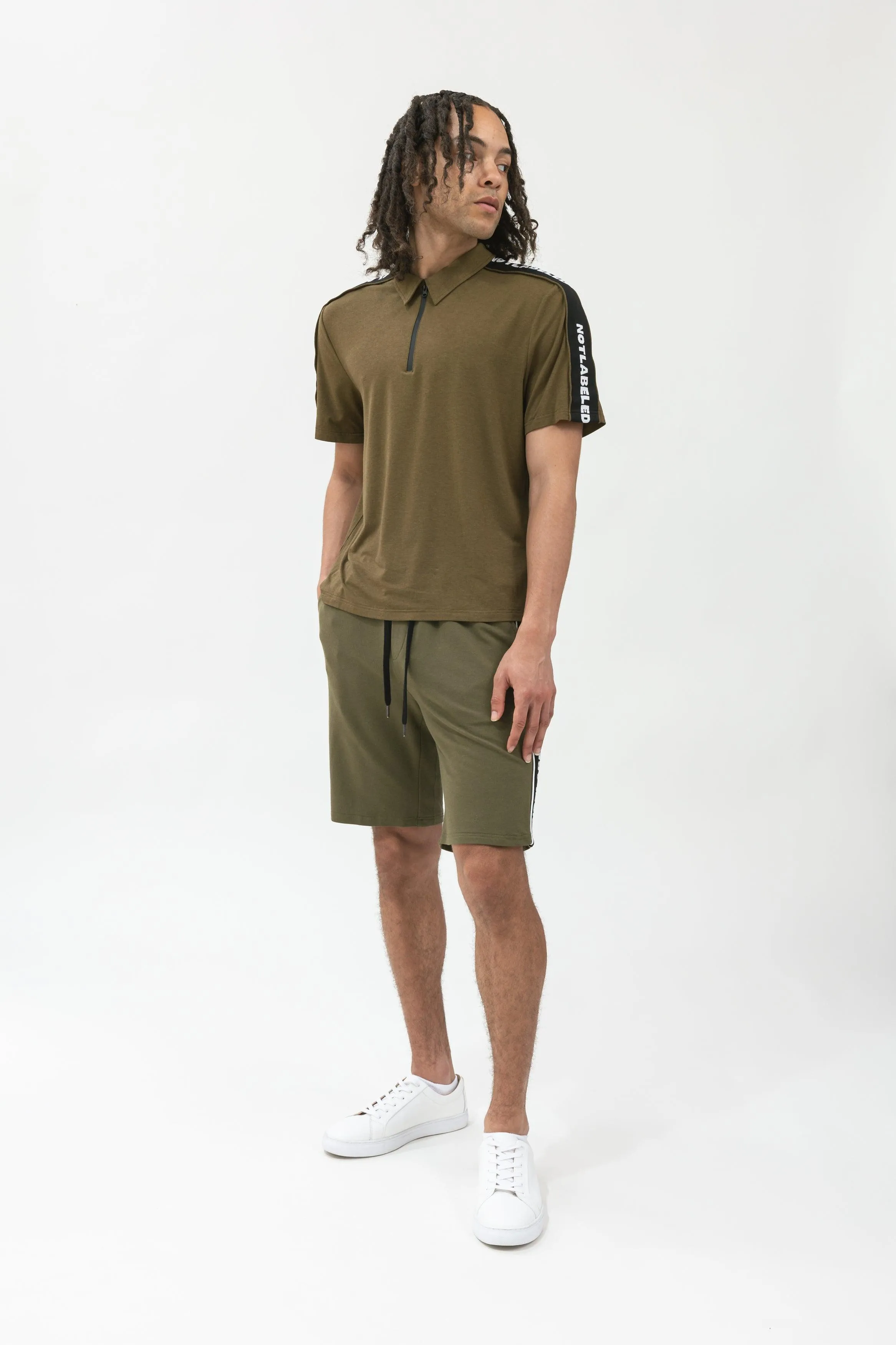 Bamboo Athleisure Stripe Zip-Up Polo Shirt