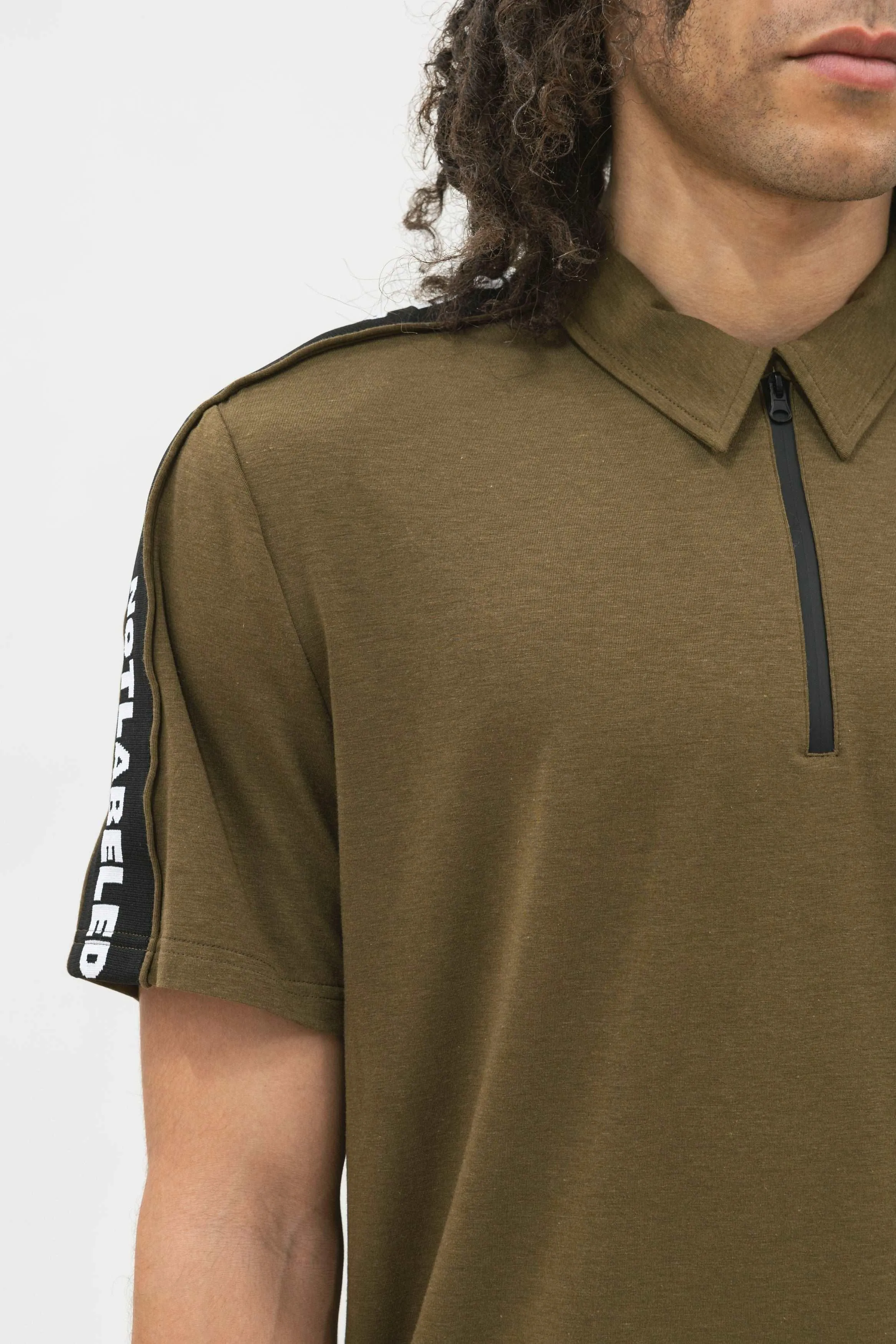 Bamboo Athleisure Stripe Zip-Up Polo Shirt