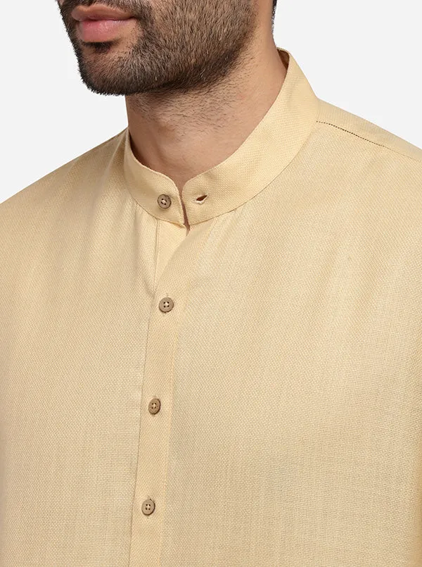 Beige Self Textured Regular Fit Modi Kurta | JadeBlue