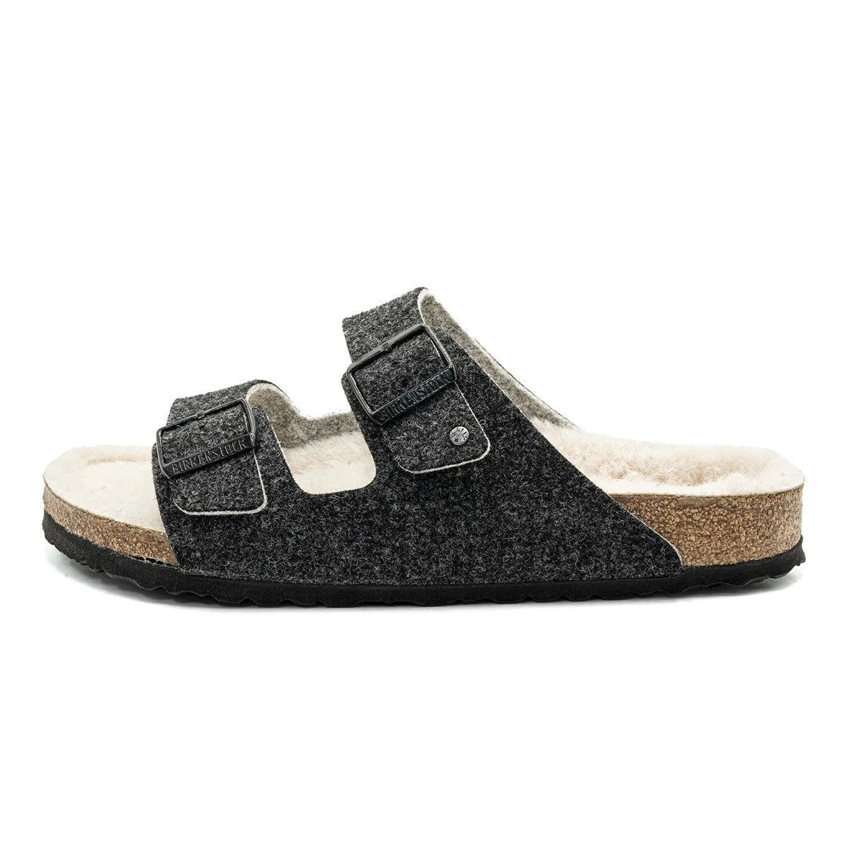 Birkenstock Arizona Shearling Casual Sandals Fabric Grey Colour For Men