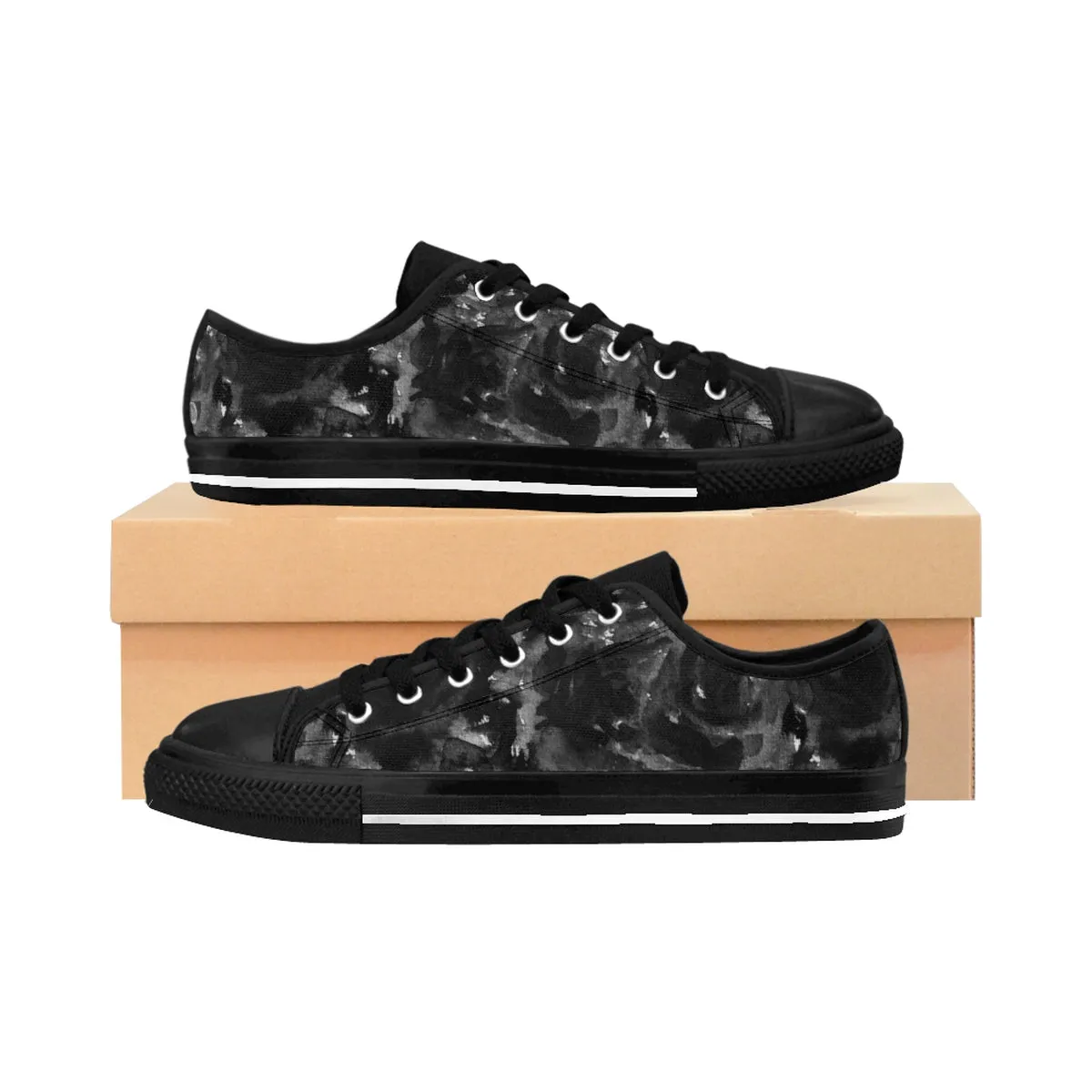 Black Rose Men's Low Tops, Floral Print Tattoos Style Men's Best Low Top Sneakers Running Shoes