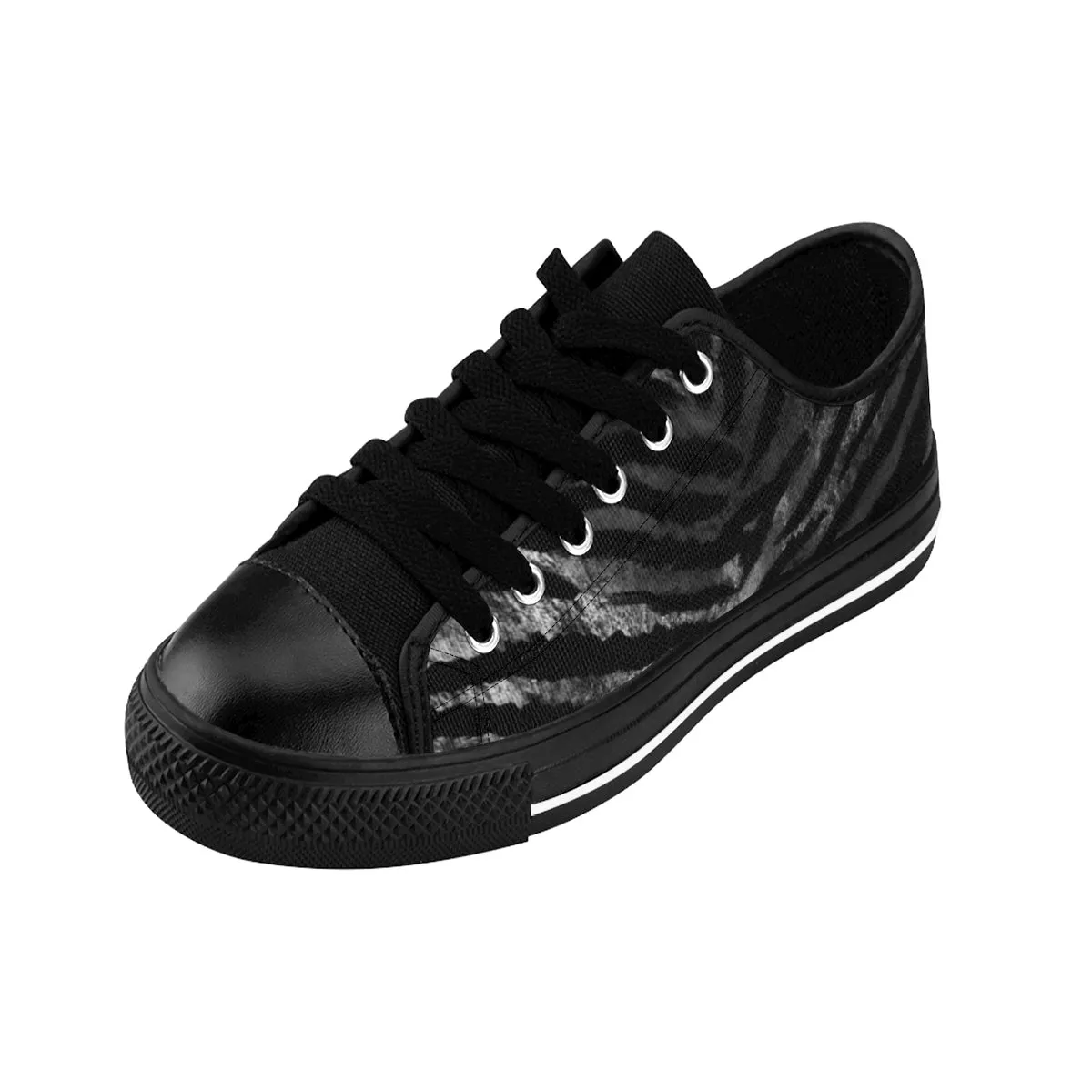 Black Tiger Striped Men's Sneakers, Animal Print Low Top Running Tennis Shoes For Men