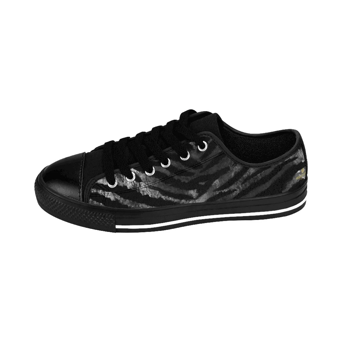 Black Tiger Striped Men's Sneakers, Animal Print Low Top Running Tennis Shoes For Men