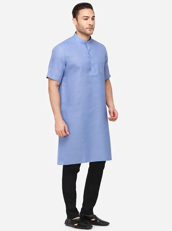 Blue Self Textured Regular Fit Modi Kurta | JadeBlue