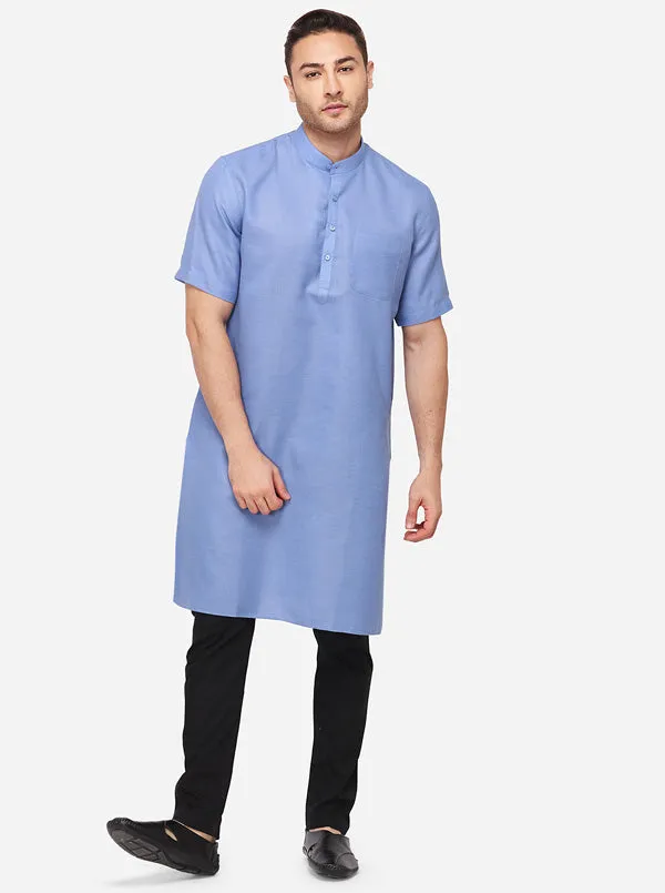 Blue Self Textured Regular Fit Modi Kurta | JadeBlue