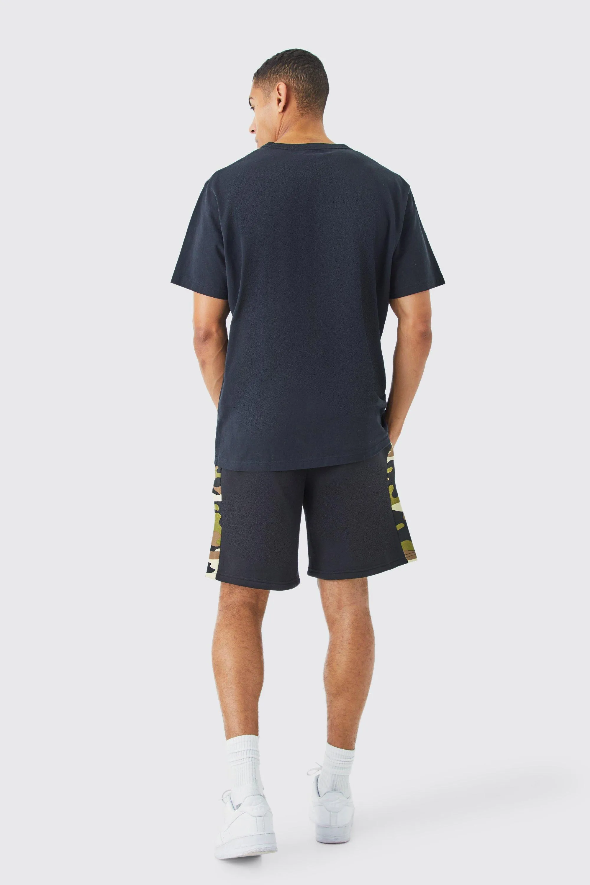 Boohoo Black Relaxed Camo Side Panel Mens Shorts