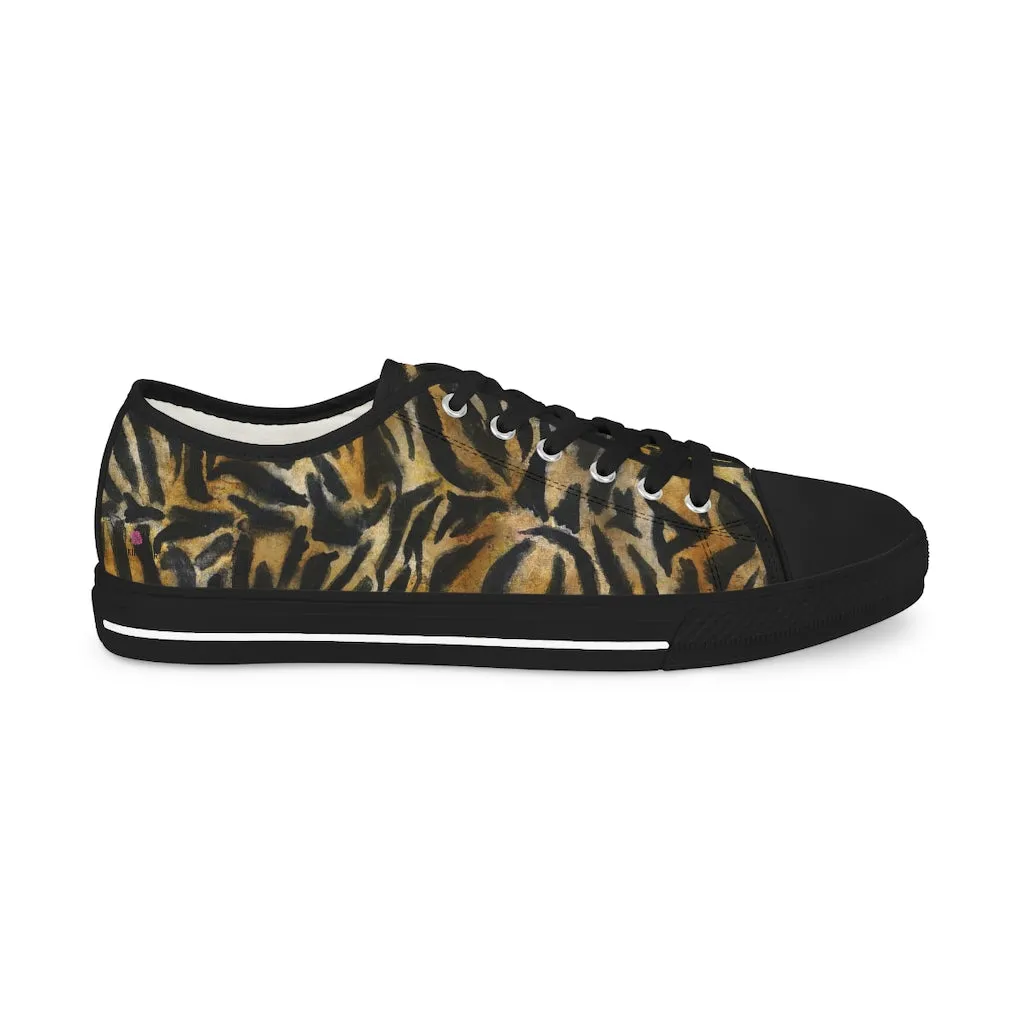 Brown Tiger Stripes Men's Shoes, Best Brown Tiger Striped Animal Print Men's Low Top Sneakers