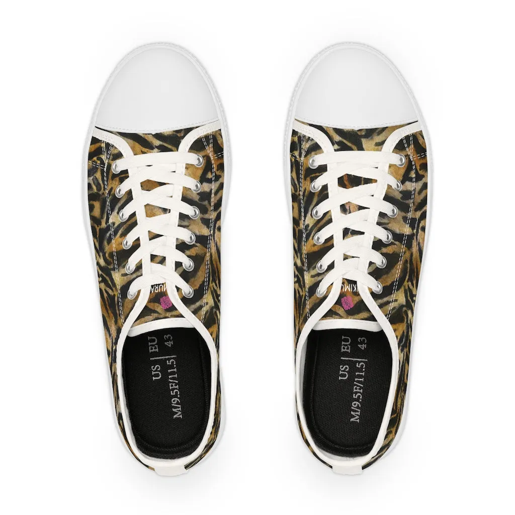 Brown Tiger Stripes Men's Shoes, Best Brown Tiger Striped Animal Print Men's Low Top Sneakers