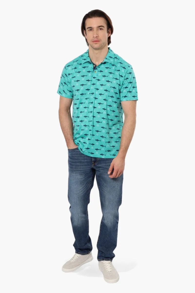 Canada Weather Gear Shark Pattern Polo Shirt - Teal