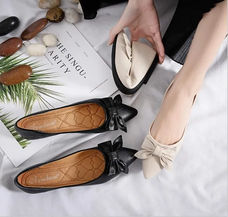 Cosy Bowknot Solid Color Soft Bottom Flat Shoes