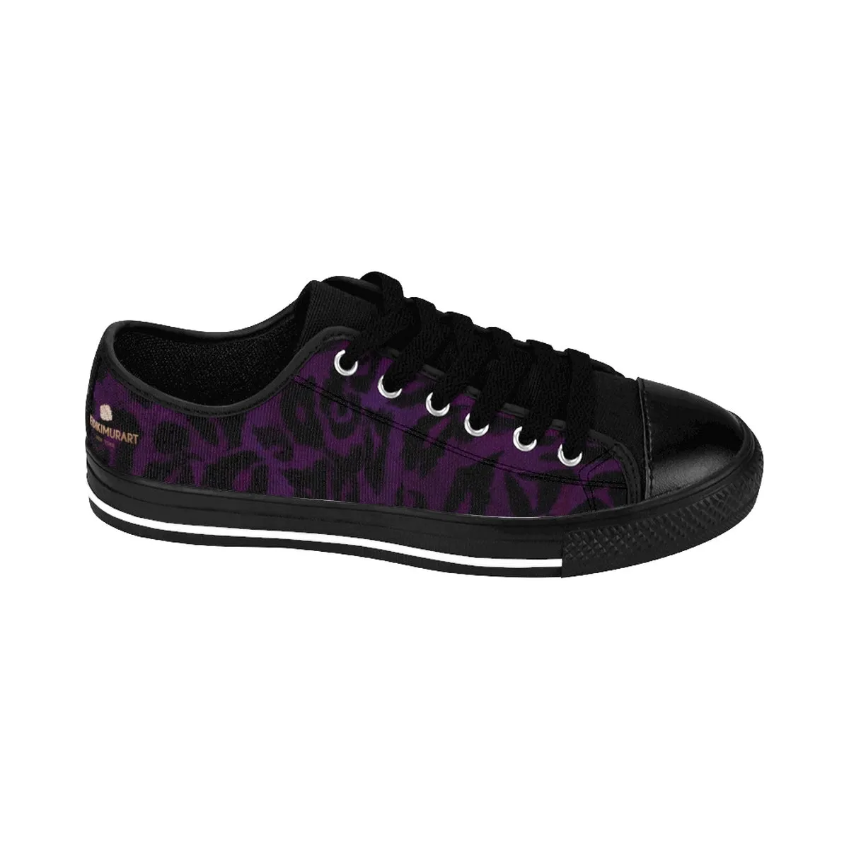 Dark Purple Leopard Men's Sneakers, Animal Print Premium Low Top Canvas Tennis Shoes