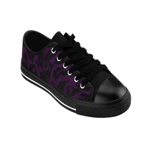 Dark Purple Leopard Men's Sneakers, Animal Print Premium Low Top Canvas Tennis Shoes