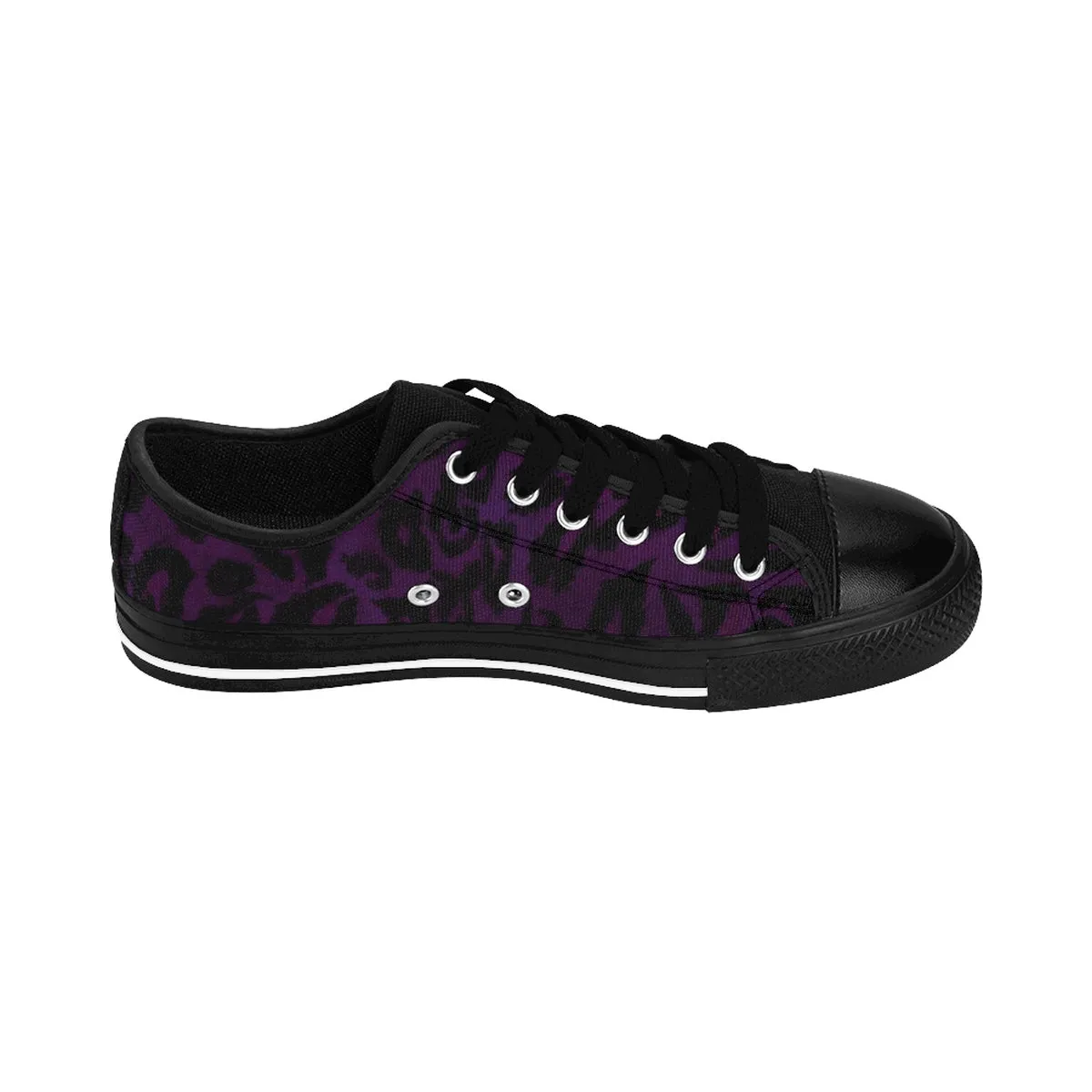 Dark Purple Leopard Men's Sneakers, Animal Print Premium Low Top Canvas Tennis Shoes