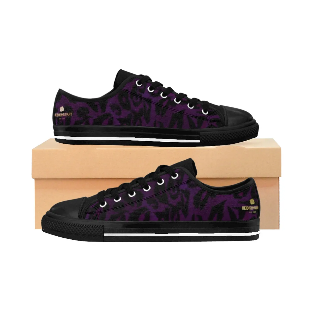 Dark Purple Leopard Men's Sneakers, Animal Print Premium Low Top Canvas Tennis Shoes