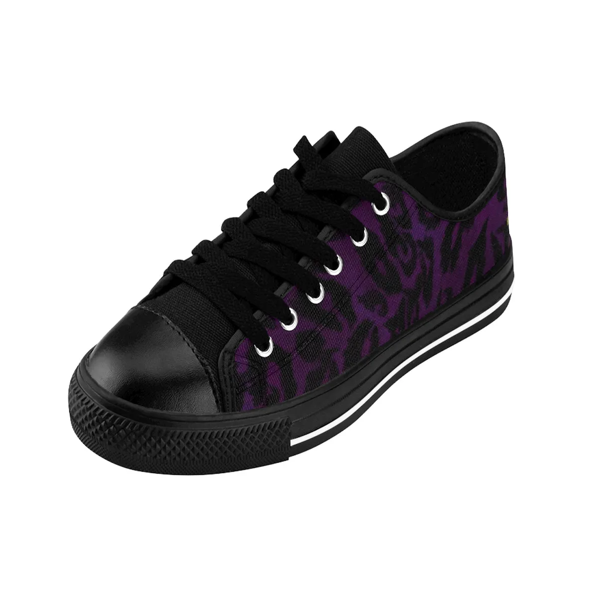 Dark Purple Leopard Men's Sneakers, Animal Print Premium Low Top Canvas Tennis Shoes