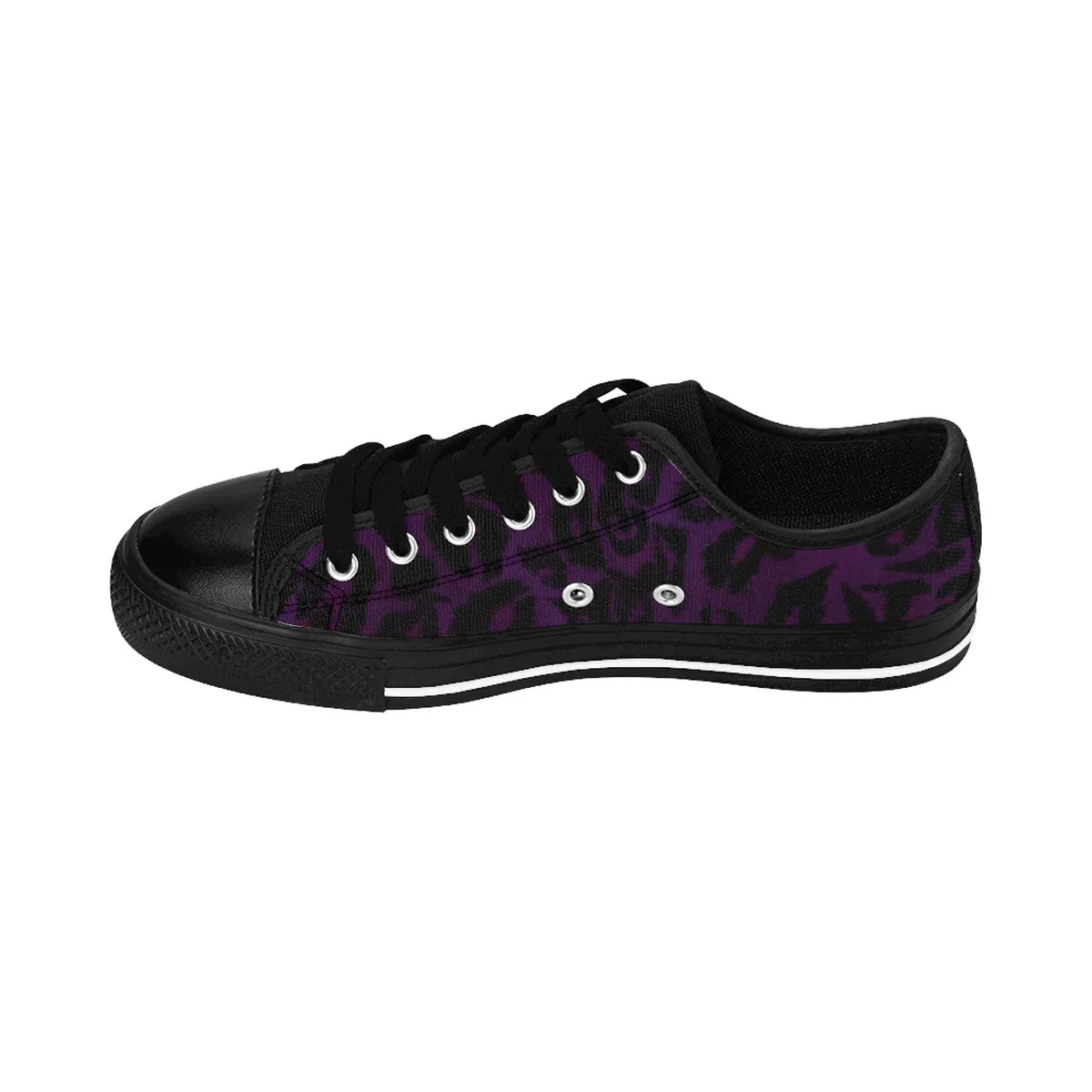 Dark Purple Leopard Men's Sneakers, Animal Print Premium Low Top Canvas Tennis Shoes