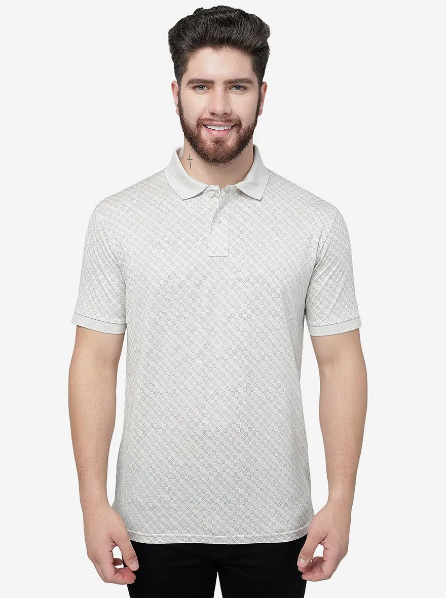 Ecru Melange Printed Slim Fit Polo T-Shirt | JadeBlue