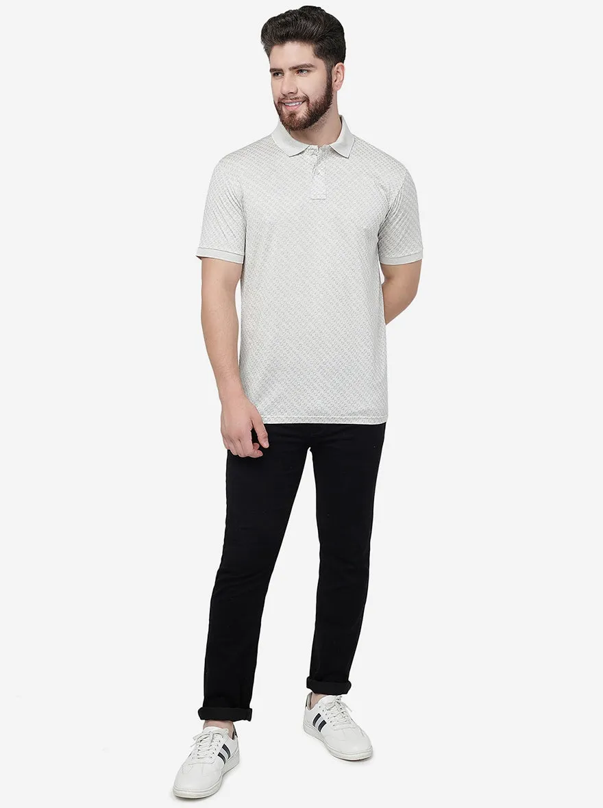 Ecru Melange Printed Slim Fit Polo T-Shirt | JadeBlue