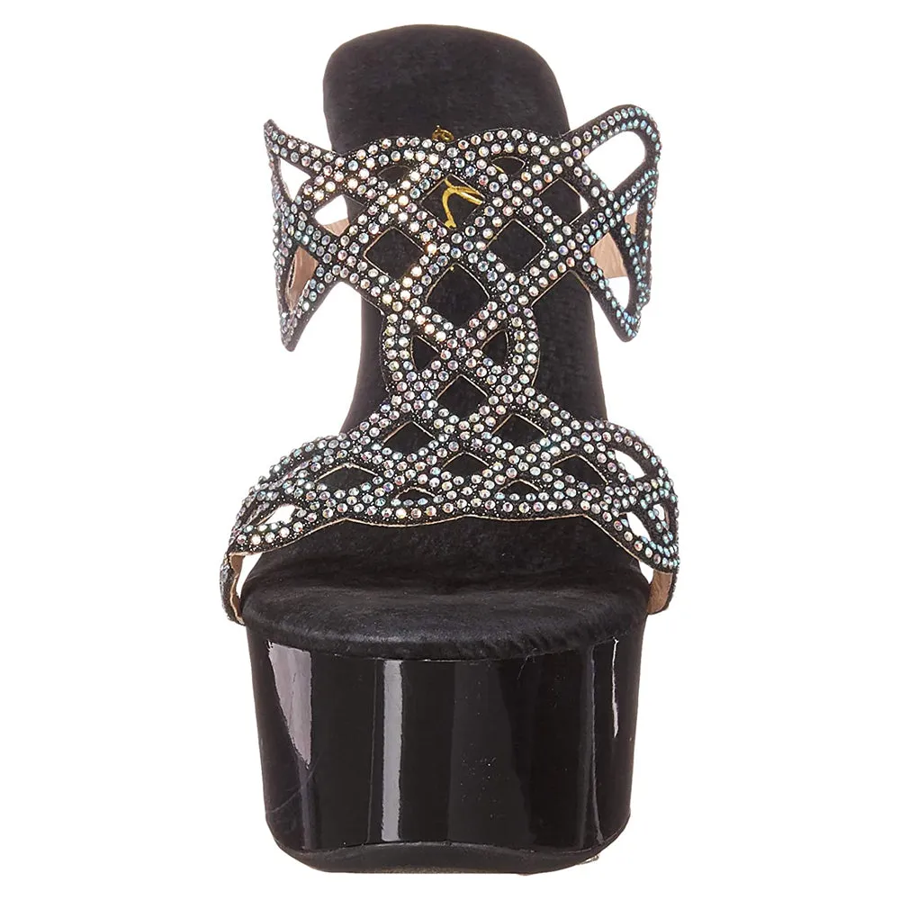 Ellie Shoes Sabrina 6" Stiletto Rhinestone Platform Mule Sandal