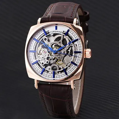 Forsining Black Genuine Leather Fashion Royal Luxury Gold Clock Transparent Skeleton Men Automatic Mechanical Watches Top Brand