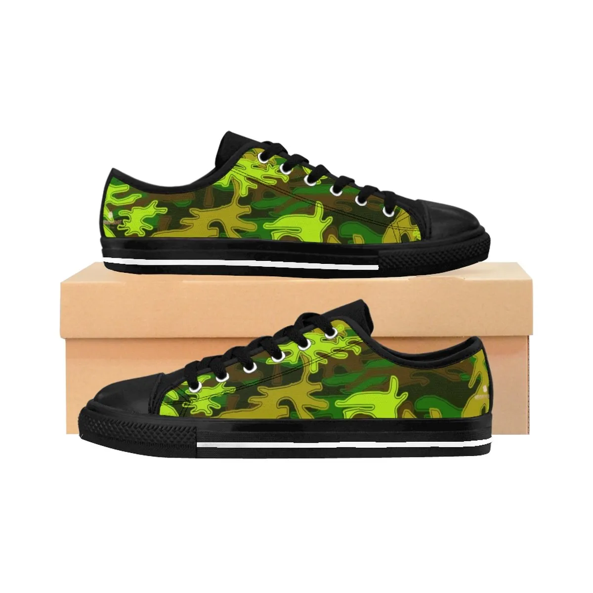 Green Camo Men's Low Tops, Military Army Print Best Canvas Sneakers Shoes For Men