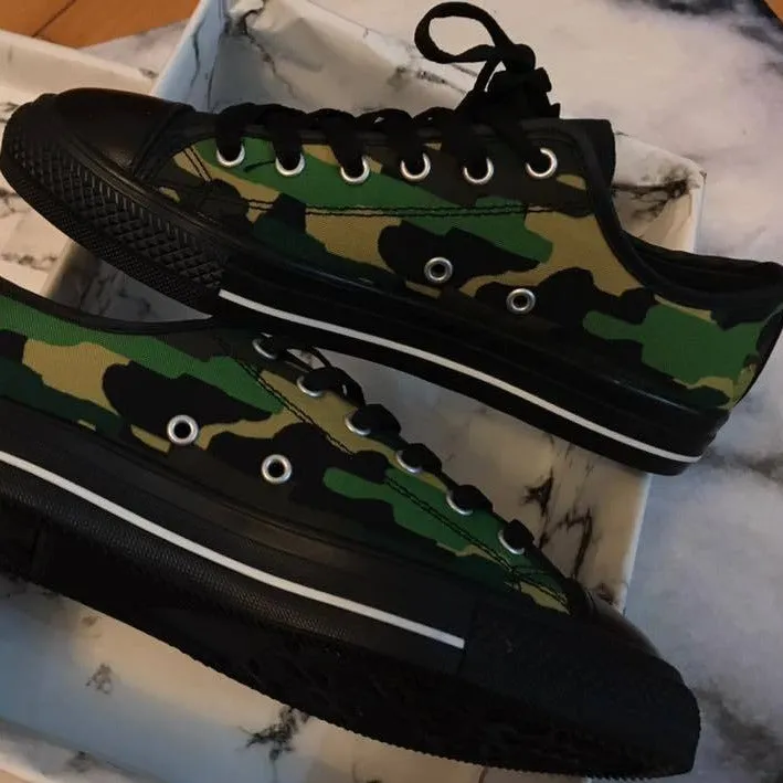 Green Camo Men's Sneakers, Best Camouflage Military Army Running Low Top Sneakers Shoes (US Size 7-14)