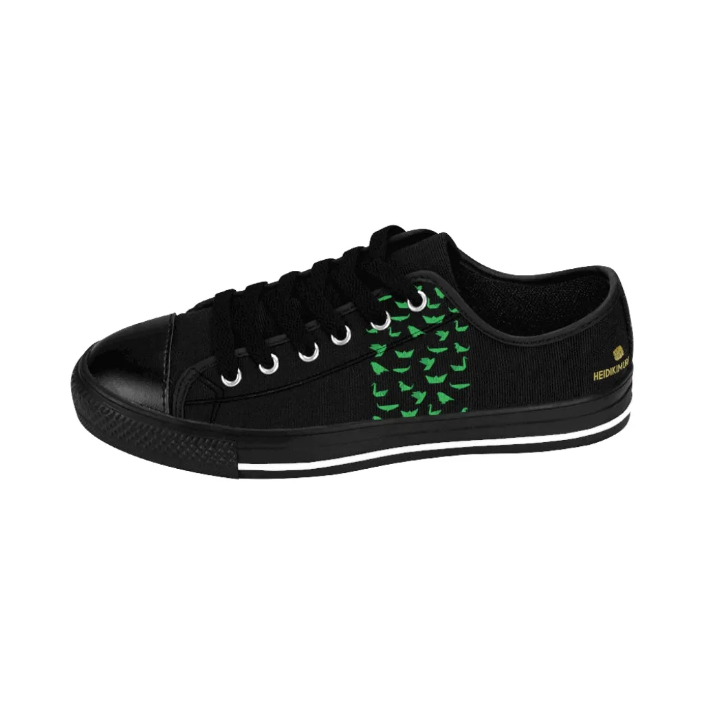 Green Japanese Crane Men's Sneakers, Designer Low Top Shoes For Stylish Men (US Size: 7-14)