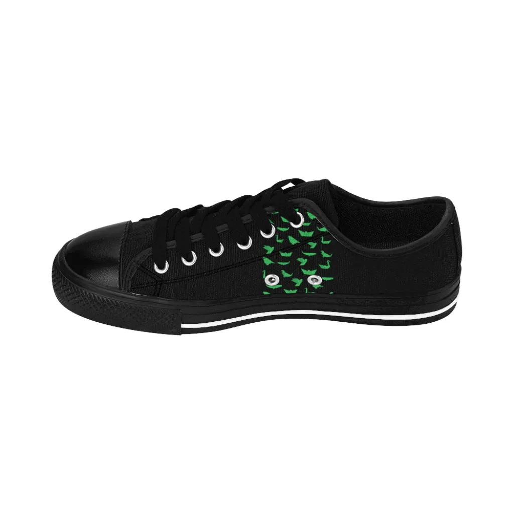 Green Japanese Crane Men's Sneakers, Designer Low Top Shoes For Stylish Men (US Size: 7-14)