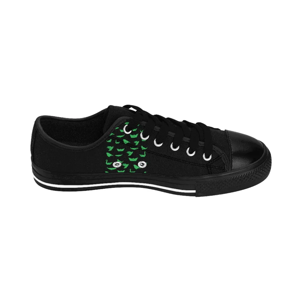 Green Japanese Crane Men's Sneakers, Designer Low Top Shoes For Stylish Men (US Size: 7-14)