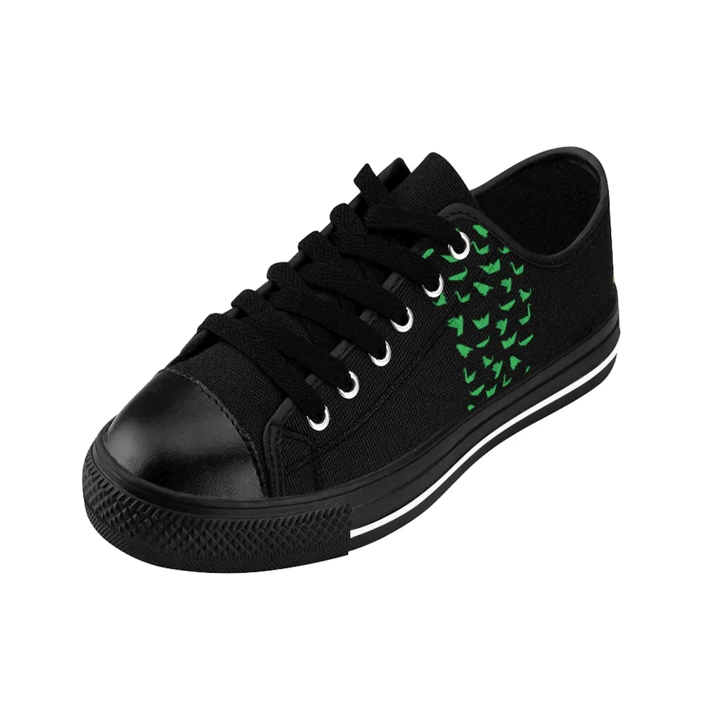 Green Japanese Crane Men's Sneakers, Designer Low Top Shoes For Stylish Men (US Size: 7-14)