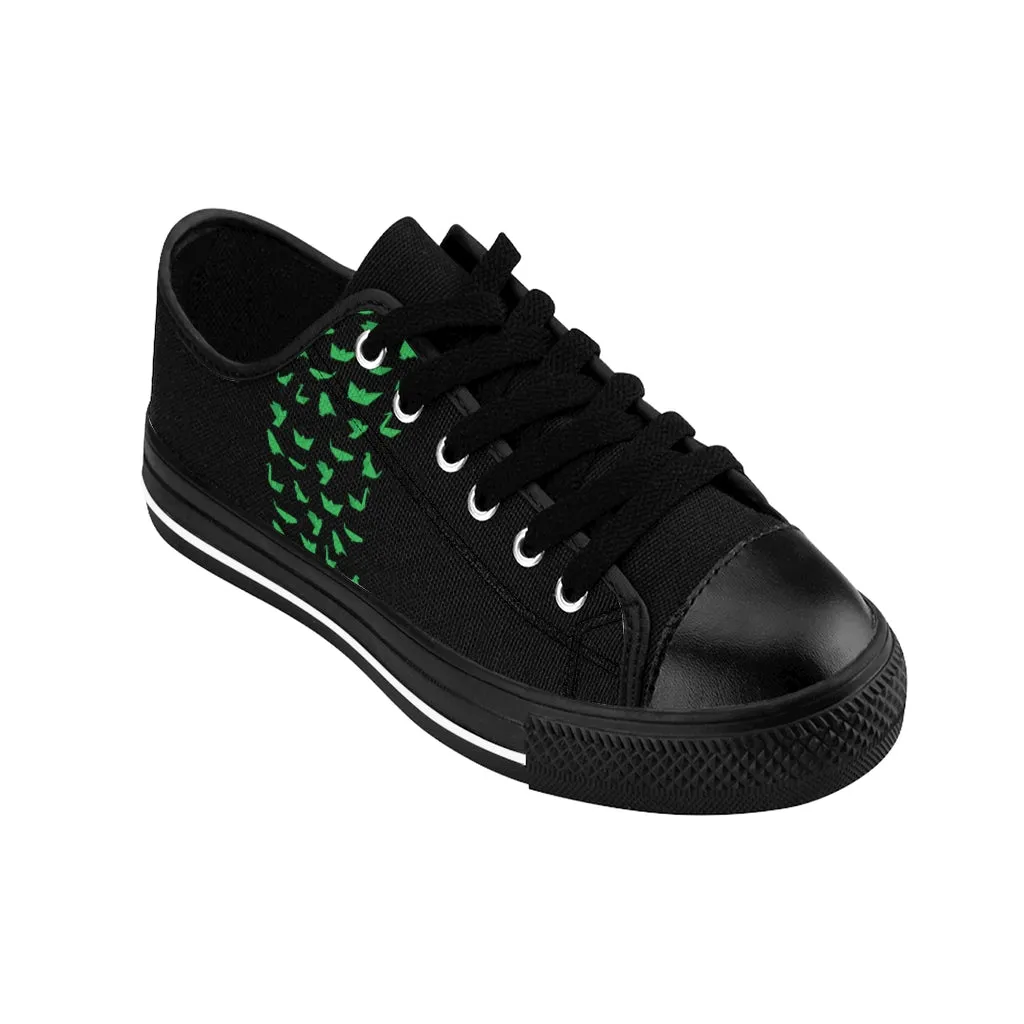 Green Japanese Crane Men's Sneakers, Designer Low Top Shoes For Stylish Men (US Size: 7-14)