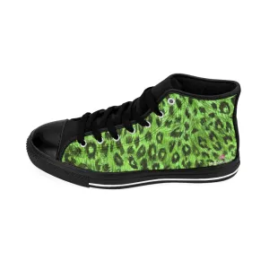 Green Leopard Men's High Tops, Animal Print Designer Best High-top Sneakers For Men (US Size: 6-14)