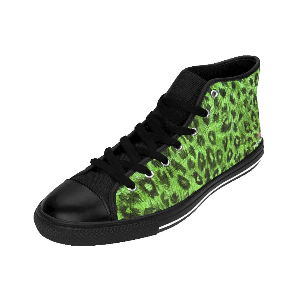 Green Leopard Men's High Tops, Animal Print Designer Best High-top Sneakers For Men (US Size: 6-14)