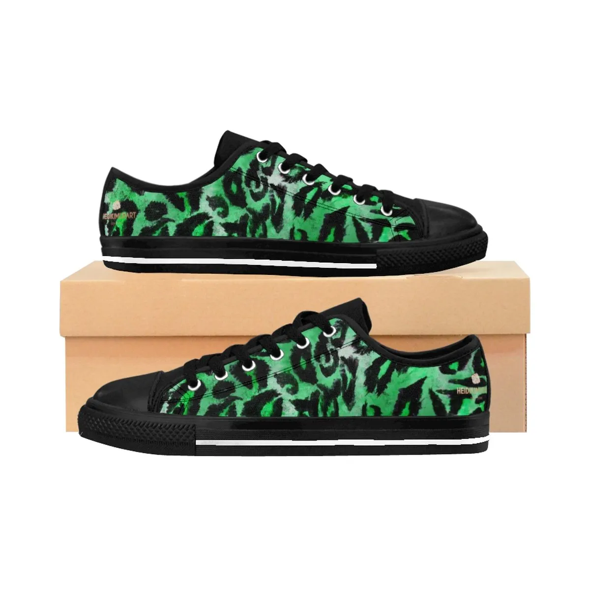 Green Leopard Men's Sneakers, Best Animal Print Premium Low Top Canvas Running Shoes