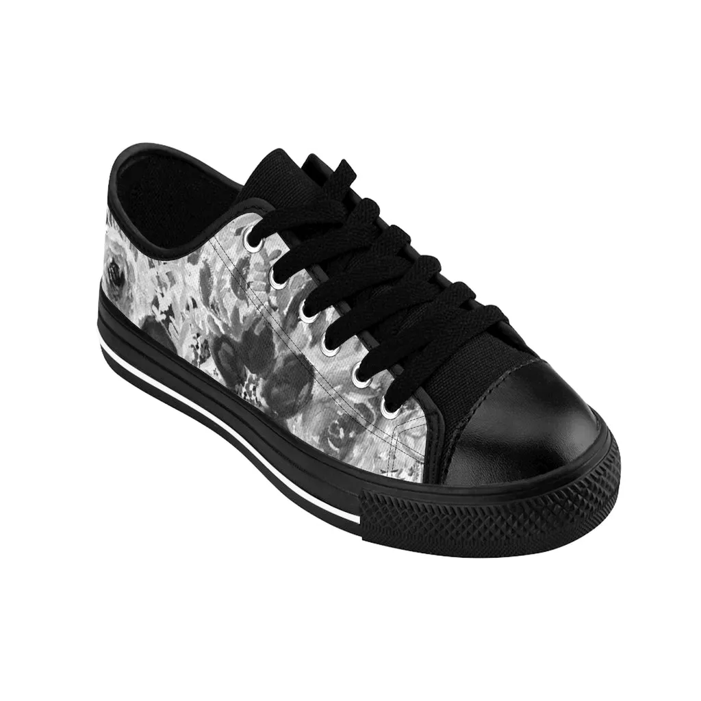 Grey Floral Print Men's Sneakers, White Flower Print Low Top Best Fashion Sneakers For Men