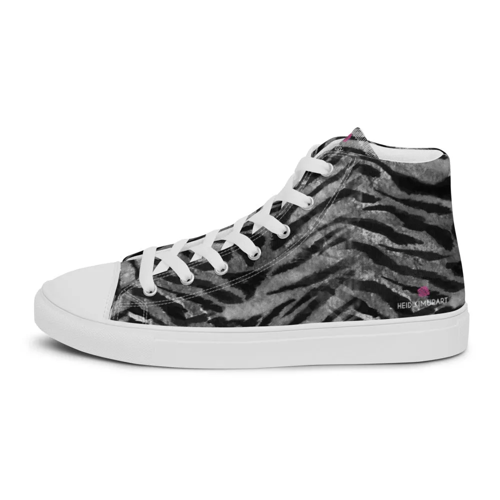 Grey Tiger Striped Men's Sneakers, Tiger Faux Skin Striped Animal Print Designer High Tops For Men