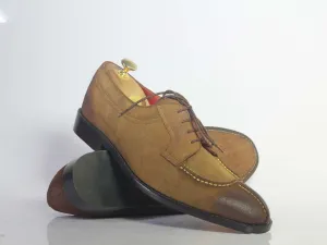 Handmade Brown Split Toe Lace Up Suede Shoes For Men's