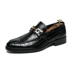 Hnzxzm Designer Metal Buckle Loafers Men's Business Dress Fashion Casual Black Patent Leather Pointed-Toe Shoes Men's Loafers Slip-On